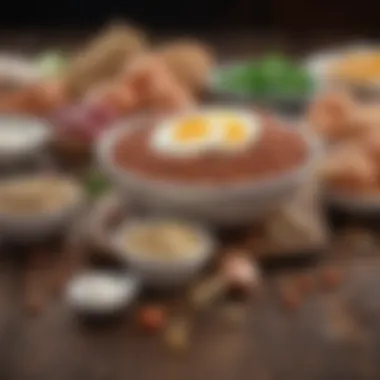Diverse High Protein Food Options Assortment of high protein foods including legumes, eggs, and poultry
