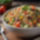 A colorful bowl of quinoa salad loaded with vegetables and legumes