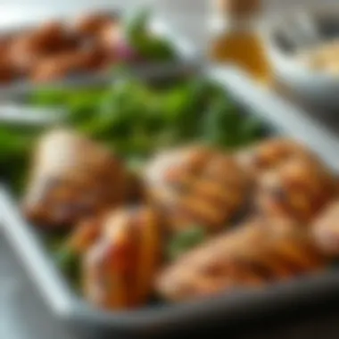 Grilled Chicken with Seasonal Greens An assortment of grilled chicken with a variety of green vegetables on a meal prep tray.