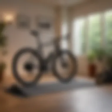 A serene home workout space featuring a bike