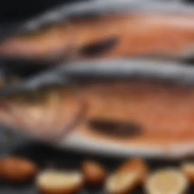 A close-up of oily fish, emphasizing the health benefits of omega-3 fatty acids