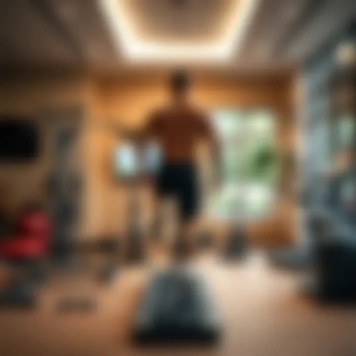 A modern home gym with various fitness equipment.
