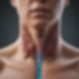 Illustration depicting a thyroid gland with highlighted areas to indicate dysfunction.