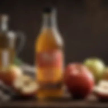 Stylized depiction of apple cider vinegar in a glass bottle