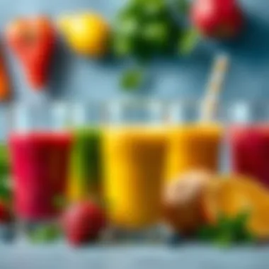 Nutritious Juice Blends Colorful juice blends in clear glasses