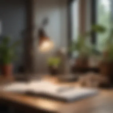 Keto Light Tracking Workspace A serene workspace with a notebook for tracking Keto Light progress