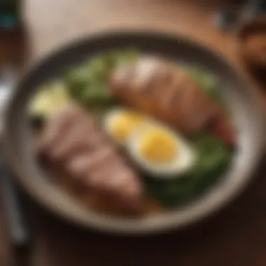 Creating a Balanced Muscle Meal Illustration of a well-balanced plate showcasing protein, carbs, and fats