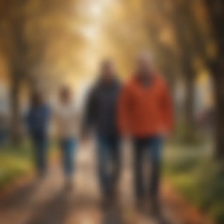 A group of individuals walking together in a vibrant setting