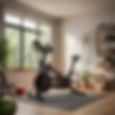 Stylish Home Gym Featuring Peloton Bike A Peloton bike set up in a stylish home gym