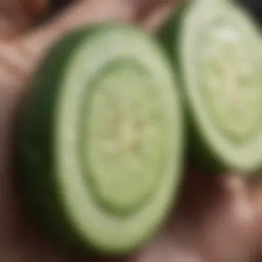 Cooling cucumber slices placed on inflamed skin