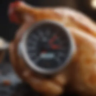 Thermometer indicating perfect internal chicken temperature