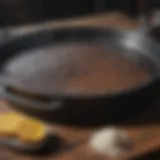 Close-up of a well-seasoned cast iron pan showcasing its glossy surface