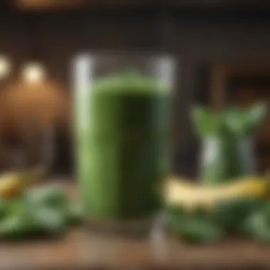 Smoothie with spinach, banana, and protein powder in a glass