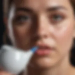 A person using a neti pot for nasal irrigation