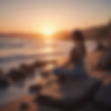 A calming scene depicting a mindfulness meditation session at sunrise