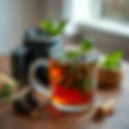 Calming herbal tea infusion with fresh ingredients