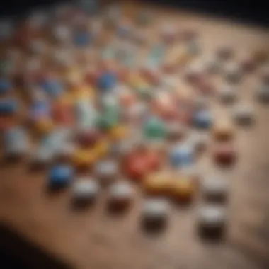 Diverse Vitamin Tablets A collection of various vitamin tablets displayed artfully on a wooden surface