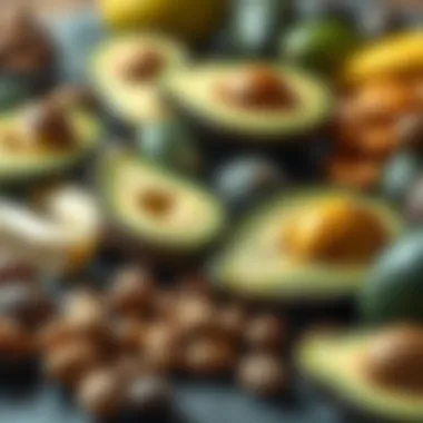 Healthy Fats: Essential for a Balanced Diet A selection of healthy fats including nuts and avocados arranged artfully.