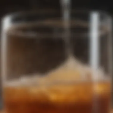 A close-up view of kombucha fermentation with bubbling surface