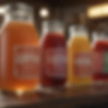 A vibrant display of kombucha flavors in various jars