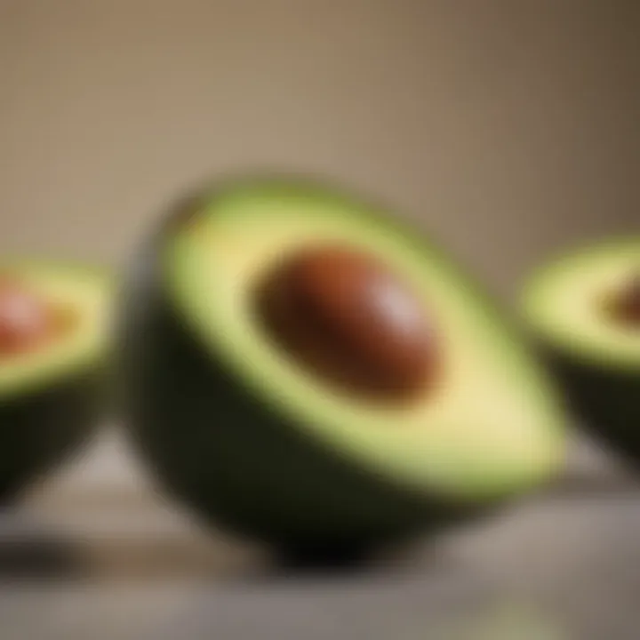 A small avocado sliced open revealing its creamy texture and vibrant color