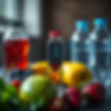 Importance of Hydration in Bodybuilding A hydration tracker alongside fresh fruits and water bottles.