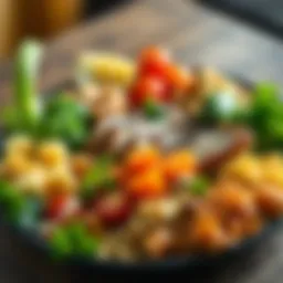 A colorful plate filled with lean proteins, grains, and vegetables.