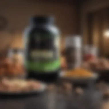 Integrating Supplements into a Bodybuilder's Diet An array of supplements placed next to nutritious foods.