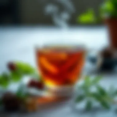 Soothing Relief: The Power of Herbal Teas Steaming cup of herbal tea with herbs around
