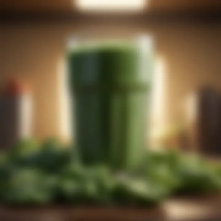 A protein-packed shake filled with green vegetables and seeds, highlighting a healthy lifestyle.