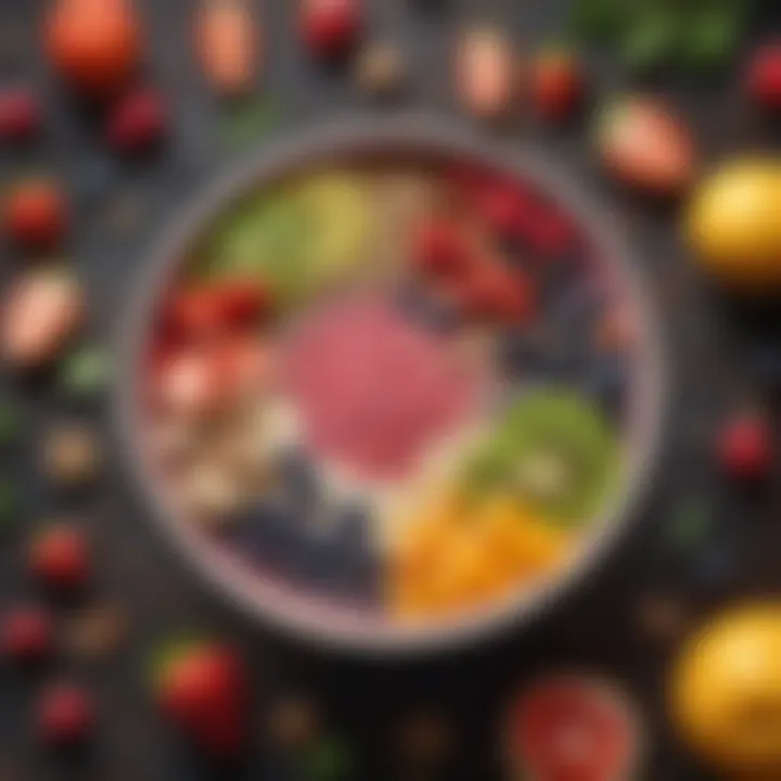 A vibrant smoothie bowl topped with fresh fruits and seeds, showcasing a colorful array of nutrients.