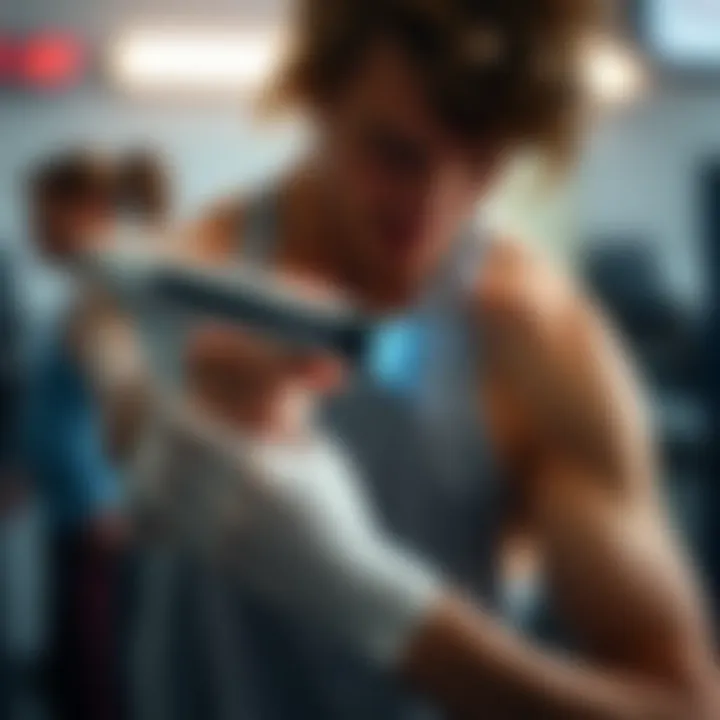 Demonstrating the proper technique for using Theragun