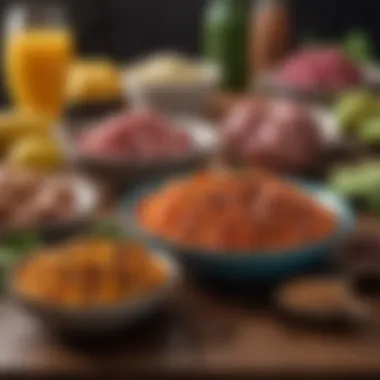 Nutrient-Dense Foods for Muscle Gain A colorful array of nutrient-dense foods ideal for muscle gain
