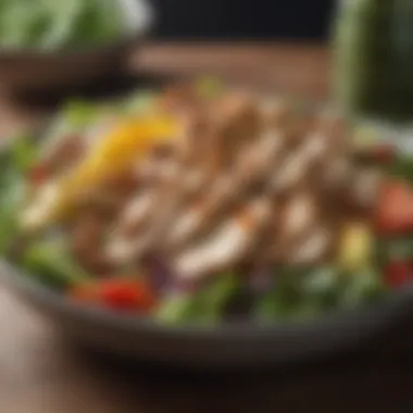 Nutrient-Dense Protein Salads Fresh salads rich in protein with nuts and grilled chicken
