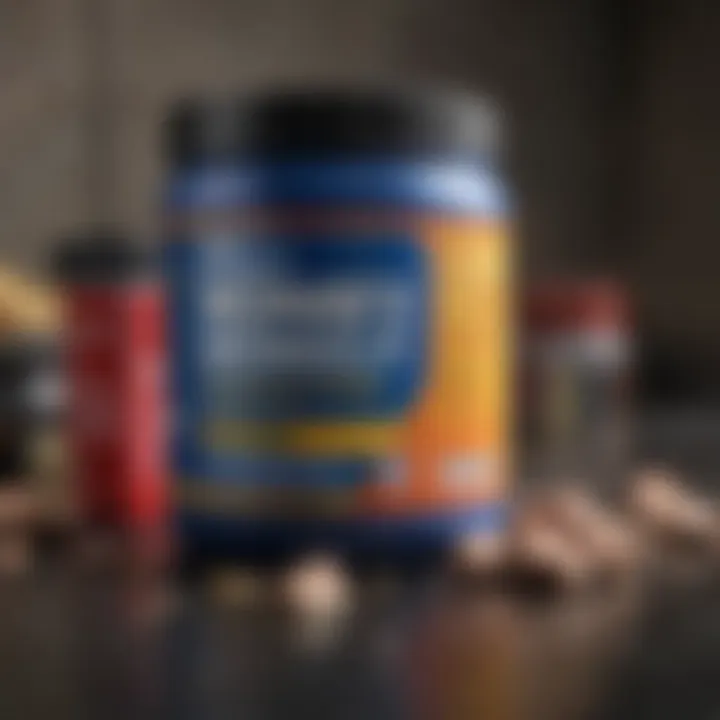 Close-up of Ronnie Coleman's pre workout supplement container showcasing ingredients.