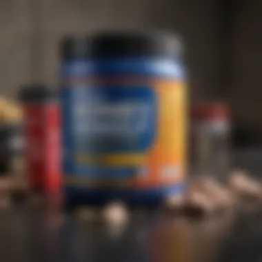 Ingredients of Ronnie Coleman's Pre Workout Supplement Close-up of Ronnie Coleman's pre workout supplement container showcasing ingredients.