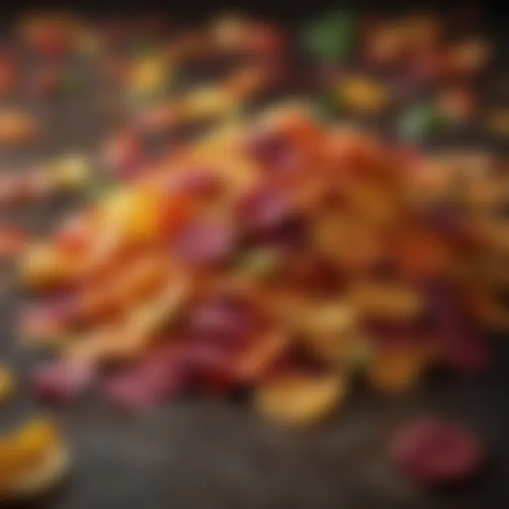 An aesthetically pleasing display of colorful vegetable chips