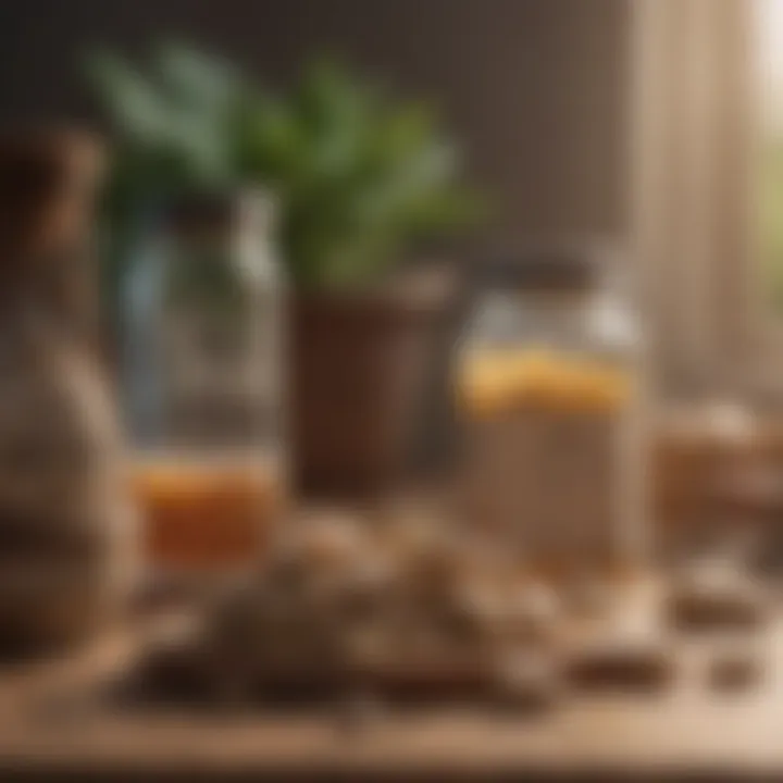 Herbal supplements displayed on a table