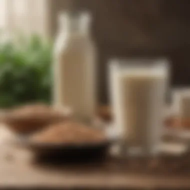 Soy Milk and Its Source Ingredients Soy milk with soybeans in the background