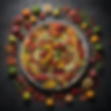 Colorful Nutritional Choices A vibrant assortment of fresh fruits and vegetables arranged aesthetically