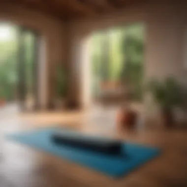 A serene environment with a yoga mat and meditation space