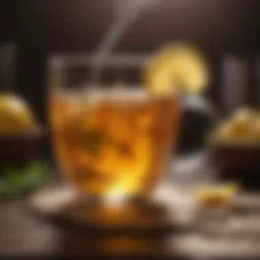 Warm Herbal Tea Infusion A steaming cup of herbal tea with fresh lemon and honey