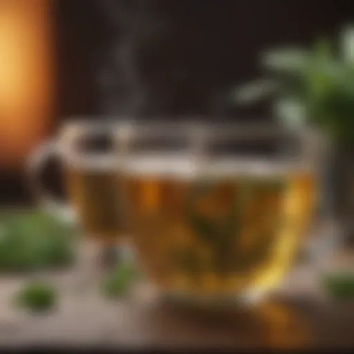 A tranquil herbal tea with fresh ingredients known for soothing coughs