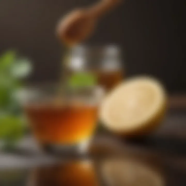 Natural remedies displayed, including honey and lemon, recognized for their cough-relieving properties