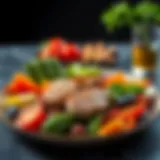 A balanced plate of nutritious foods highlighting lean proteins and vibrant vegetables.