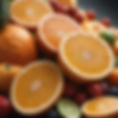 A close-up of a vibrant fruit platter featuring citrus fruits, rich in vitamin C to boost immunity.