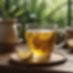 A serene cup of herbal tea infused with lemon and honey, known for its soothing properties during a cold.
