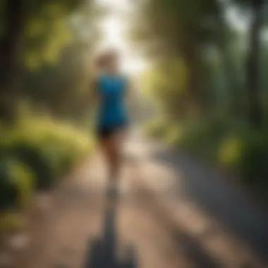 Engaging in Outdoor Jogging A person jogging along a scenic path, focusing on fitness