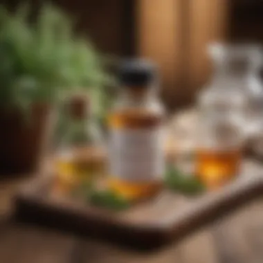 Herbal remedies displayed on a wooden table