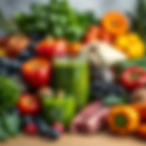 Vibrant assortment of fresh fruits and vegetables for juicing